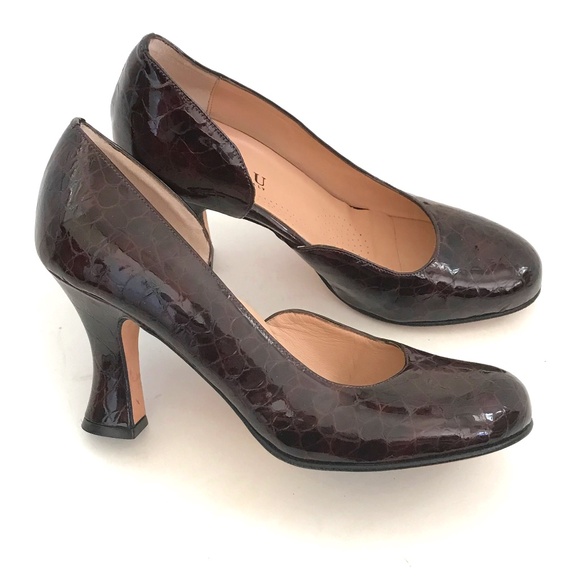 ANYI LU Croc Embossed Leather Heels Flared Heel Brown Women’s Size 9.5 EU40 - Picture 1 of 16